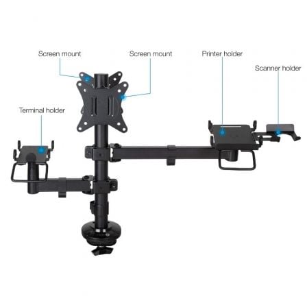 Soporte para 2 Monitores, TPV, Impresora, Términal y Lector TooQ TQPM0002/ hasta 9kg - Tiensol