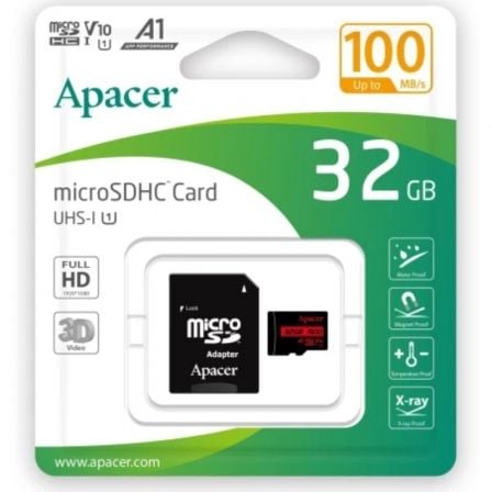 Tarjeta de Memoria Apacer 32GB microSD HC UHS 1 con Adaptador/ Clase 10/ 100MBs - Tiensol