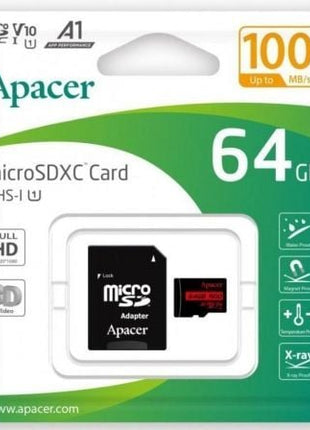 Tarjeta de Memoria Apacer 64GB XC UHS 1 con Adaptador/ Clase 10/ 100MBs - Tiensol