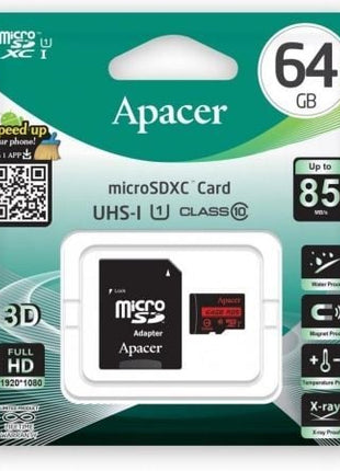 Tarjeta de Memoria Apacer 64GB XC UHS 1 con Adaptador/ Clase 10/ 85MBs - Tiensol