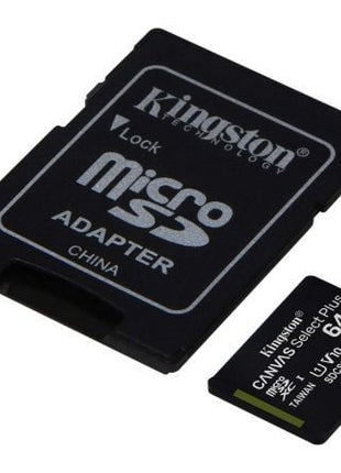 Tarjeta de Memoria Kingston CANVAS Select Plus 64GB microSD XC con Adaptador/ Clase 10/ 100MBs - Tiensol