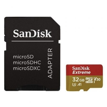 Tarjeta de Memoria SanDisk Extreme 32GB microSD HC UHS - I con Adaptador/ Clase 10/ 100MBs - Tiensol