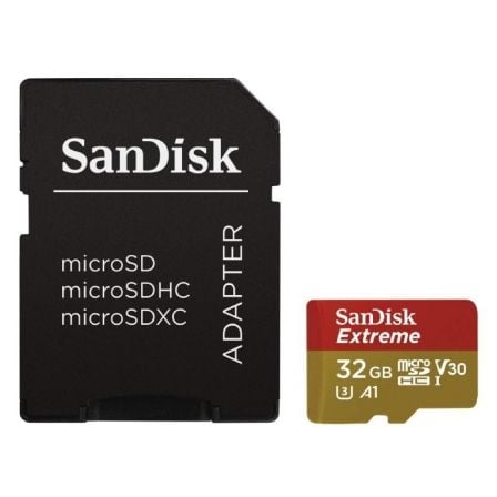 Tarjeta de Memoria SanDisk Extreme 32GB microSD HC UHS - I con Adaptador/ Clase 10/ 100MBs - Tiensol