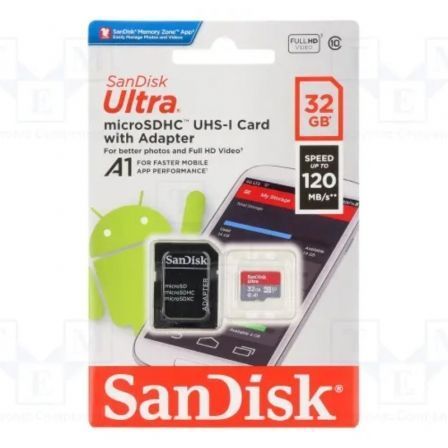 Tarjeta de Memoria SanDisk Ultra 32GB microSD HC UHS - I con Adaptador/ Clase 10/ 120MBs - Tiensol