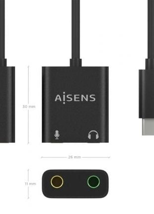 Tarjeta de Sonido Aisens A109 - 0767/ USB - C Macho - 2xJack 3.5 Hembra - Tiensol