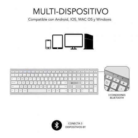 Teclado Inalámbrico por Bluetooth Subblim 2PUE200 Pure Extended/ Plata - Tiensol