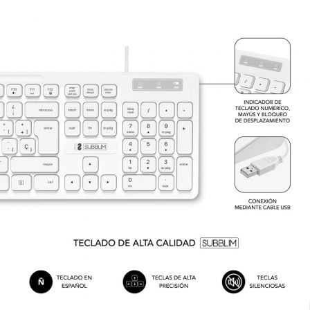 Teclado Subblim Business Slim Silencioso/ Blanco - Tiensol