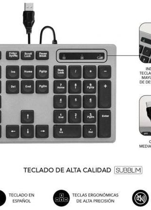 Teclado Subblim Wired Ergo Keys Silent Flat HQ/ Gris - Tiensol