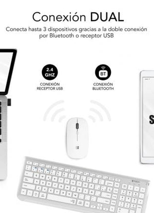 Teclado y Ratón Inalámbrico Subblim Combo Dual Prestige Extendido/ Blanco y Plata - Tiensol