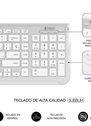 Teclado y Ratón Inalámbrico Subblim Combo Dual Prestige Extendido/ Blanco y Plata - Tiensol