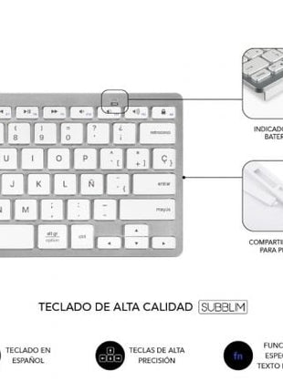 Teclado y Ratón Inalámbrico Subblim OCO010 Combo Multidispositivo Compacto/ Plata - Tiensol