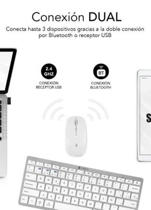 Teclado y Ratón Inalámbrico Subblim OCO010 Combo Multidispositivo Compacto/ Plata - Tiensol