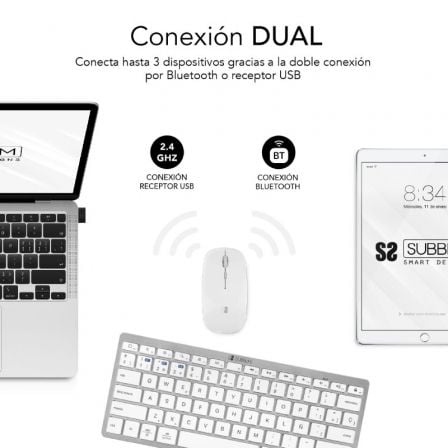 Teclado y Ratón Inalámbrico Subblim OCO010 Combo Multidispositivo Compacto/ Plata - Tiensol