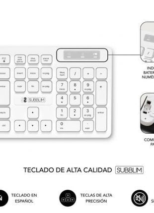 Teclado y Ratón Subblim Combo Business Slim Silencioso Inalámbrico/ Blanco - Tiensol