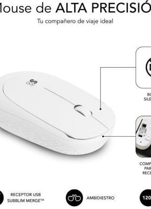 Teclado y Ratón Subblim Combo Business Slim Silencioso Inalámbrico/ Blanco - Tiensol