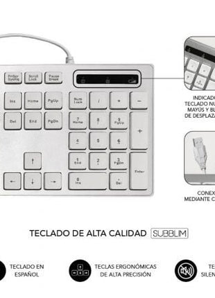 Teclado y Ratón Subblim Combo Wired Ergo Keys Silent Flat HQ/ Plata y Blanco - Tiensol