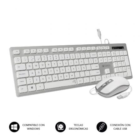 Teclado y Ratón Subblim Combo Wired Ergo Keys Silent Flat HQ/ Plata y Blanco - Tiensol